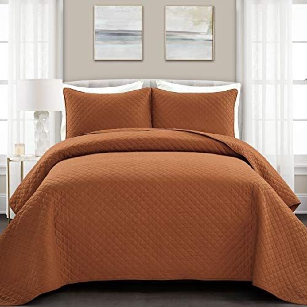 Lush Decor - Lush Décor 3pc King Ava Diamond Oversized Cotton Q Rust